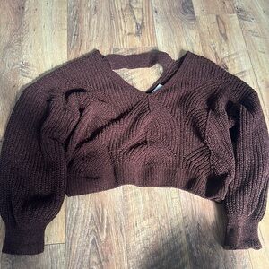 Pink Rose Cropped Brown Sweater